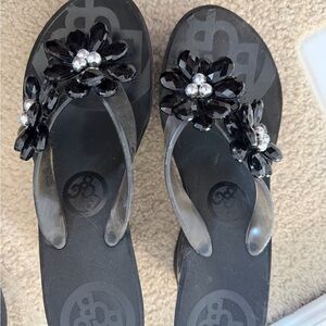 BCBG Paris Black Floral Embellished Sandals